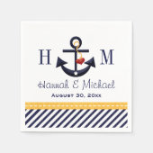 Mongram Yellow and Navy Anchor Nautical Wedding Serviette (Vorderseite)