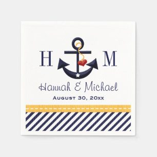 Mongram Yellow and Navy Anchor Nautical Wedding Serviette