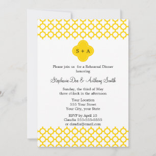 Mongram Yellow Quatrefoil Muster Hochzeit Einladung