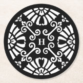 Mongramm für die Hochzeit von Schwarz und Weiß Runder Pappuntersetzer (Vorderseite)