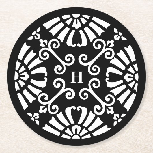 Mongramm für die Hochzeit von Schwarz und Weiß Runder Pappuntersetzer (Vorderseite)