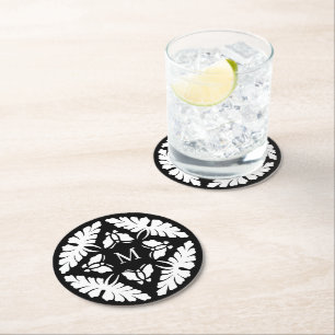 Mongramm für die Hochzeit von Schwarz und Weiß Runder Pappuntersetzer