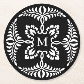 Mongramm für die Hochzeit von Schwarz und Weiß Runder Pappuntersetzer (Vorderseite)