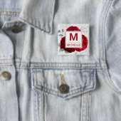 Mongramm für schöne tiefrote und silberne Blume Button (Beispiel)
