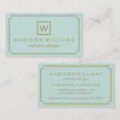 Mongramm Minze und Gold Art Deco Visitenkarte (Vorne/Hinten)