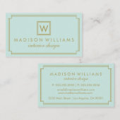 Mongramm Minze und Gold Art Deco Visitenkarte (Vorne/Hinten)