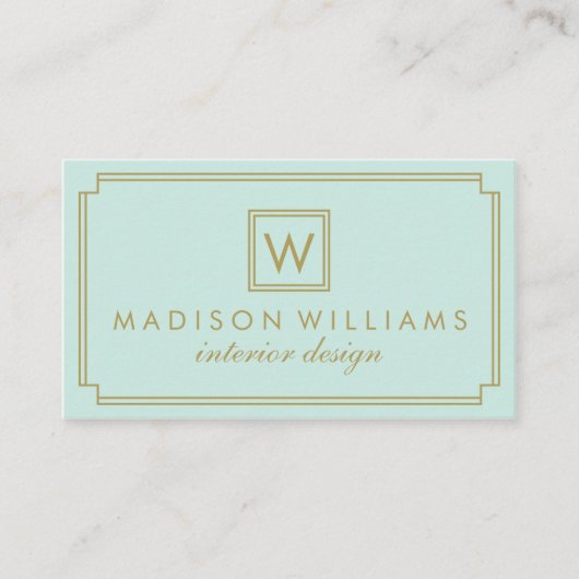 Mongramm Minze und Gold Art Deco Visitenkarte (Vorderseite)
