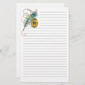 Mongrammatiertes Pfau Aquamarin und goldgedeckte H Briefpapier (Vorne/Hinten)