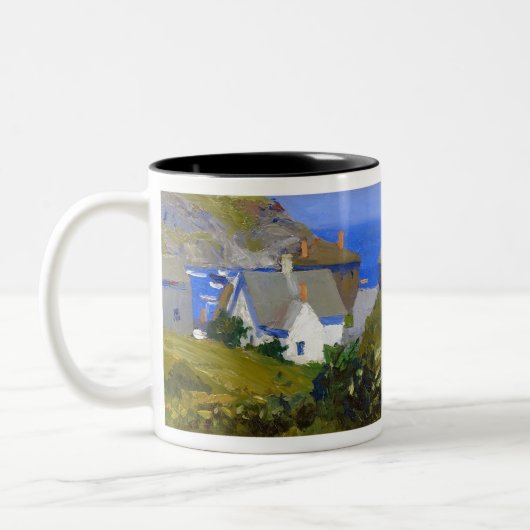 Monhegan Houses Maine von Edward Hopper Zweifarbige Tasse (Links)