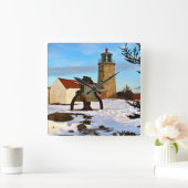 Monhegan Island Lighthouse, Maine Quadratische Wanduhr (Zuhause)