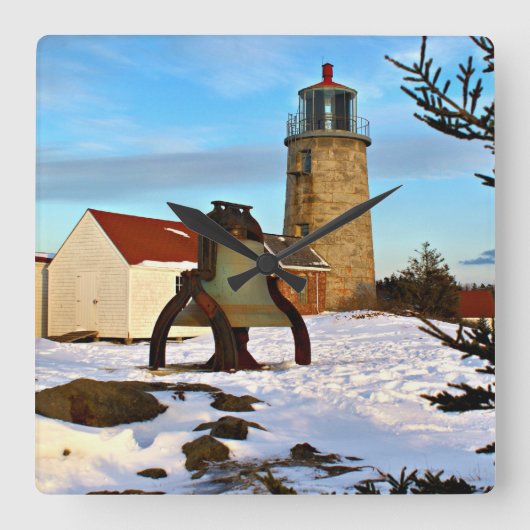 Monhegan Island Lighthouse, Maine Quadratische Wanduhr (Vorderseite)