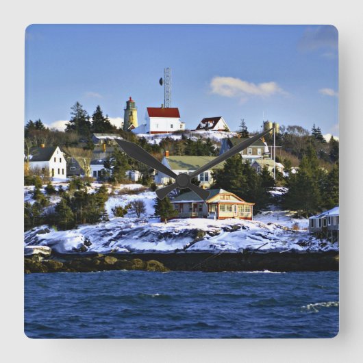 Monhegan Island Lighthouse, Maine Quadratische Wanduhr (Vorderseite)