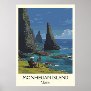 Monhegan Island Maine Vintage Küstenstreifen Art Poster