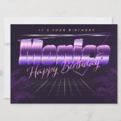 Monica Name Vorname lila retro Karte Geburtstag (Vorderseite)