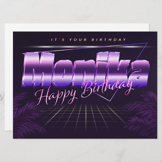 Monika Name Vorname lila retro Karte Geburtstag (Vorne/Hinten)