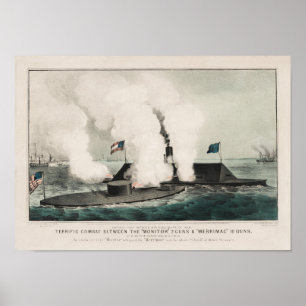 Monitor vs. Merrimac - Ironclad Zivil War Battle Poster