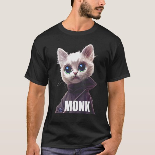 Monk Cat Kitten Merch Kloster Monastic T-Shirt (Vorderseite)