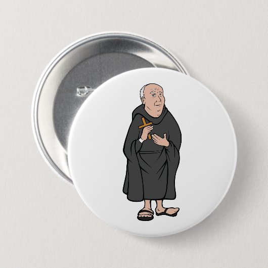 Monk Holding Cross in Robe Mittelalterliche Religi Button (Vorne & Hinten)