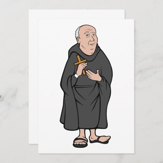 Monk Holding Cross in Robe Mittelalterliche Religi Einladung (Vorne/Hinten)
