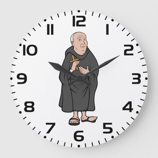 Monk Holding Cross in Robe Mittelalterliche Religi Große Wanduhr (Vorderseite)