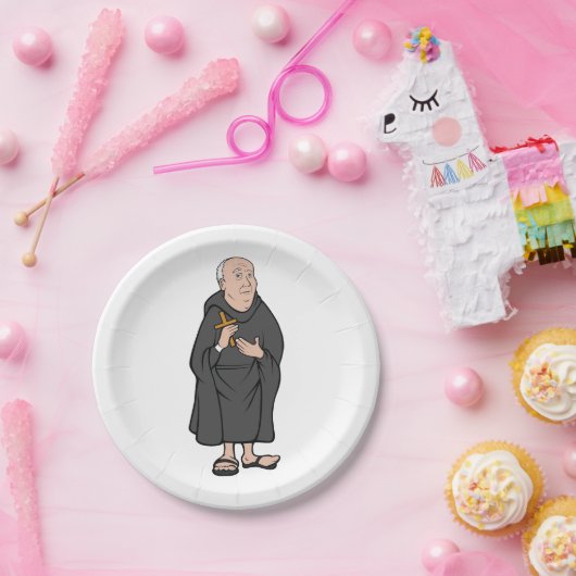 Monk Holding Cross in Robe Mittelalterliche Religi Pappteller (Party)