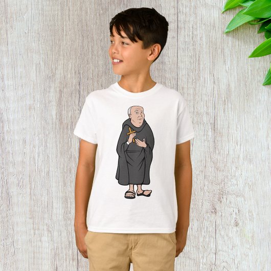Monk Holding Cross in Robe Mittelalterliche Religi T-Shirt