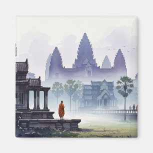 Monk in Angkor Wat Kambodscha Wasserfarbe Magnet