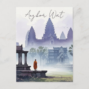 Monk in Angkor Wat Kambodscha Wasserfarbe Postkarte