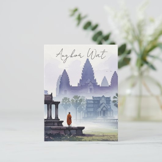 Monk in Angkor Wat Kambodscha Wasserfarbe Postkarte (Stehend Vorderseite)