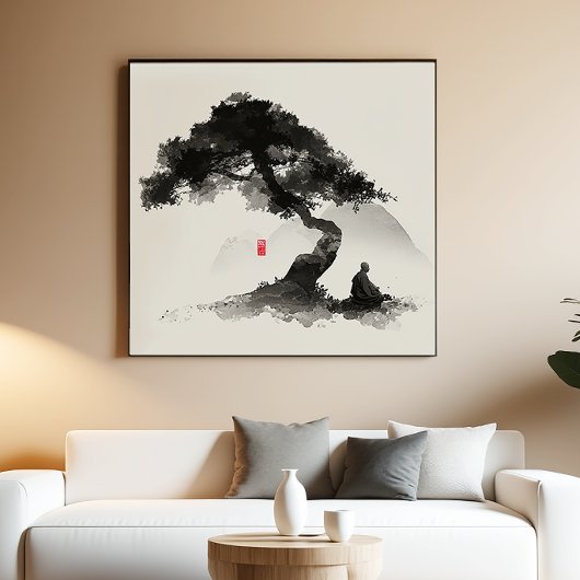 Monk & Pine - Zen Ink Wall Art - Minimal Decor Poster