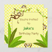 Monketieren um gelbes Party laden Einladung (Vorne/Hinten)