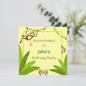 Monketieren um gelbes Party laden Einladung (Stehend Vorderseite)