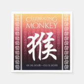 Monkey 猴 Red Gold Chinese Zodiac Lunar Symbol Serviette (Vorderseite)
