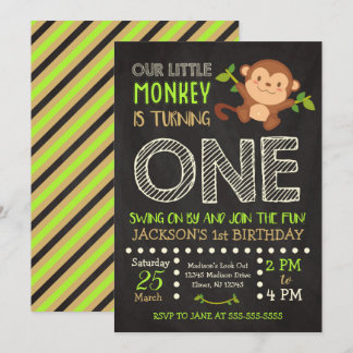 Monkey 1. Geburtstags-Einladung für einen Jungen Einladung