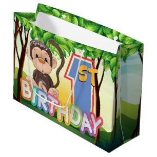 Monkey 1. Geburtstags-Party-Gewohnheit Große Geschenktüte
