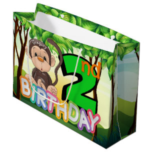 Monkey 2. Geburtstags-Party-Gewohnheit Große Geschenktüte