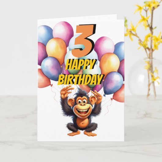 Monkey 3. Geburtstagskarte Karte (Gelbe Blume)