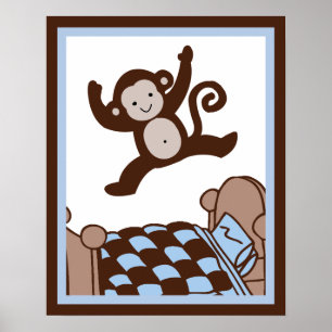 Monkey 3 Jumpin on Bed Wall Art Poster/Print Poster