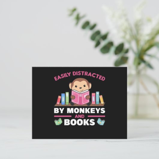 Monkey And Books Funny Saying With Book Postkarte (Stehend Vorderseite)