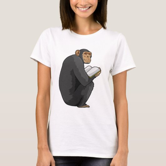 Monkey as Nerd with Book T-Shirt (Vorderseite)