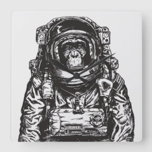 Monkey Astronaut Quadratische Wanduhr