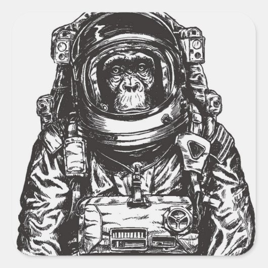 Monkey Astronaut Quadratischer Aufkleber (Vorderseite)