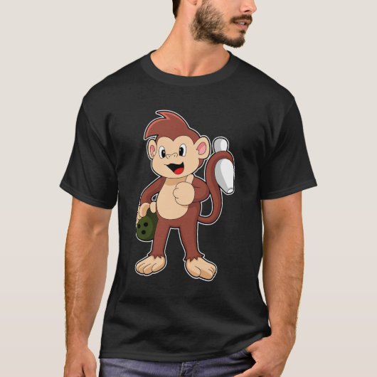 Monkey at Bowling with Bowling ball T-Shirt (Vorderseite)