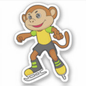 Monkey at Ice skating with Ice skates Aufkleber (Vorderseite)