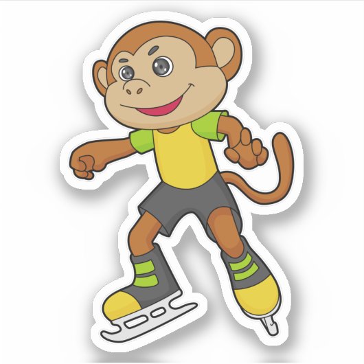 Monkey at Ice skating with Ice skates Aufkleber (Vorderseite)