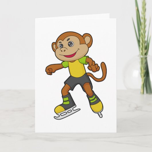 Monkey at Ice skating with Ice skates Karte (Vorderseite)