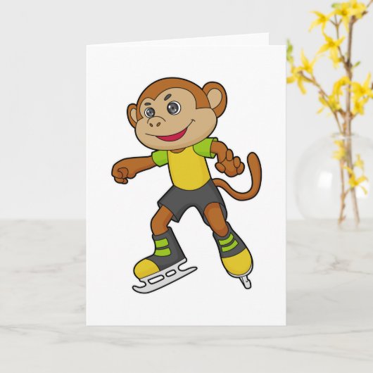 Monkey at Ice skating with Ice skates Karte (Gelbe Blume)