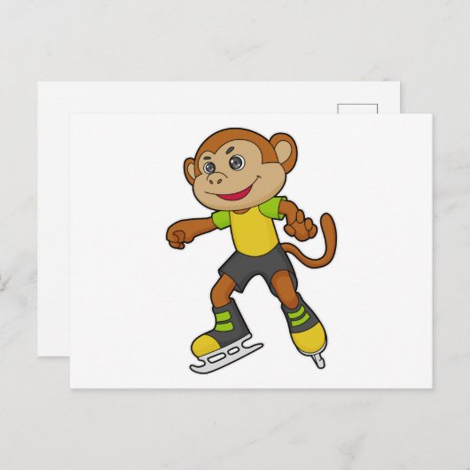 Monkey at Ice skating with Ice skates Postkarte (Vorne/Hinten)