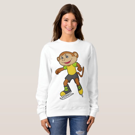 Monkey at Ice skating with Ice skates Sweatshirt (Vorne ganz)