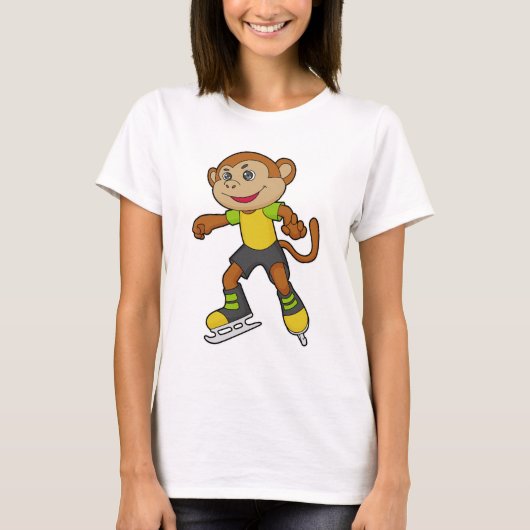 Monkey at Ice skating with Ice skates T-Shirt (Vorderseite)